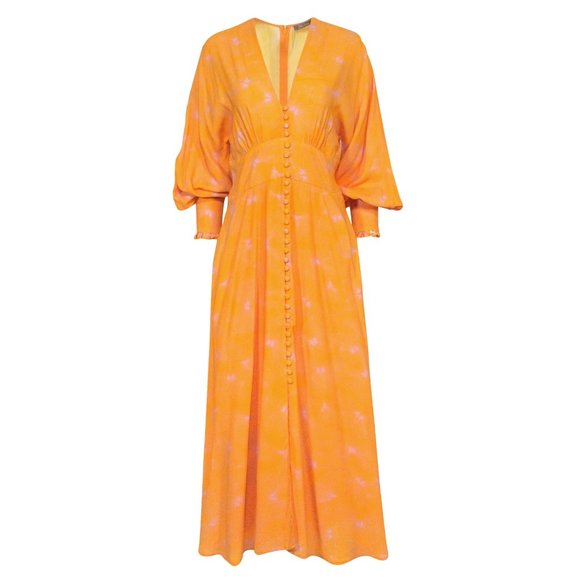 Lela Rose Butterfly-Print Georgette V-Neck Dress - Picture 3 of 10